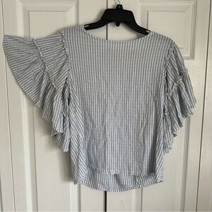 Chelsea & Theodore Womens Top Tiered Ruffle Sz S Seersucker Cottagecore Bohemian